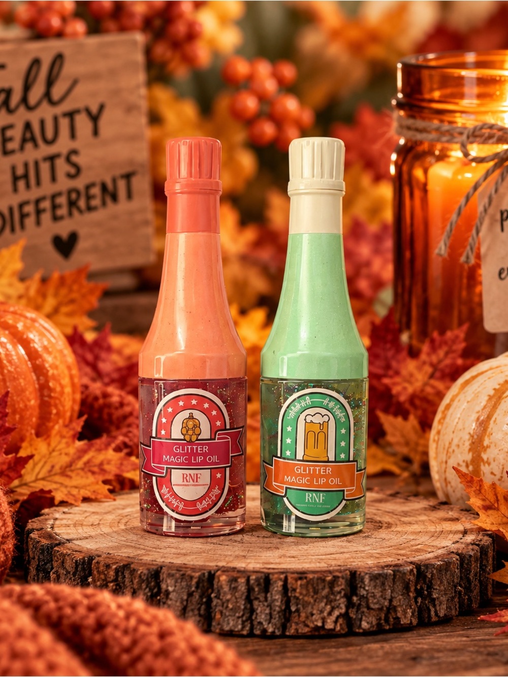 Glitter Magic Color Changing Lip Oil Set - Orange and Green